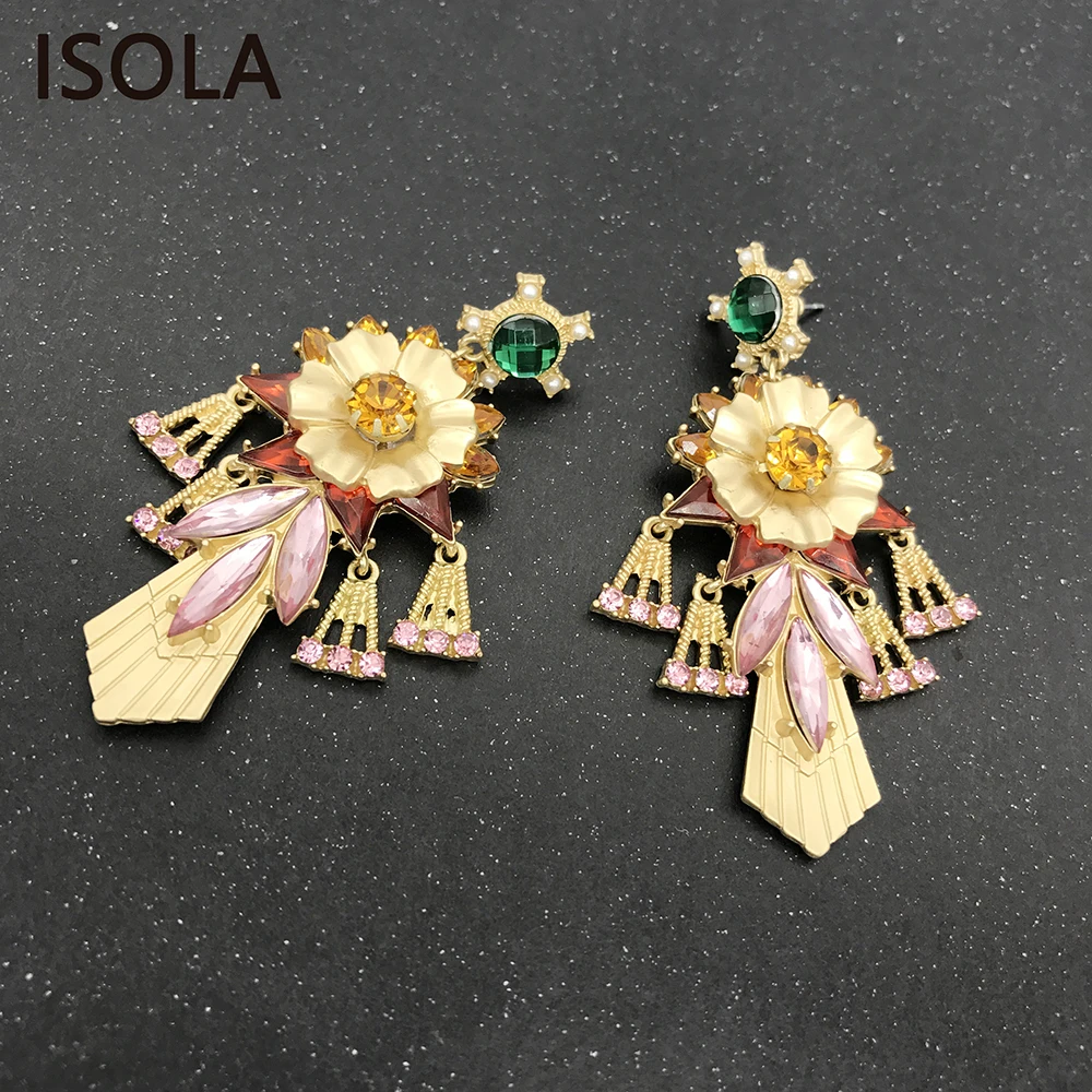 ISOLA сложные Красочные Стразы оседает на себе цветок с короткой кисточкой барокко