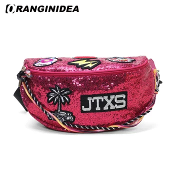 

2018 Sequins Fanny Pack Shiny Waist Bag Banana Anti-theft Chest Bag Women Walking Shopping Belly Waistband Travel Belt Bag