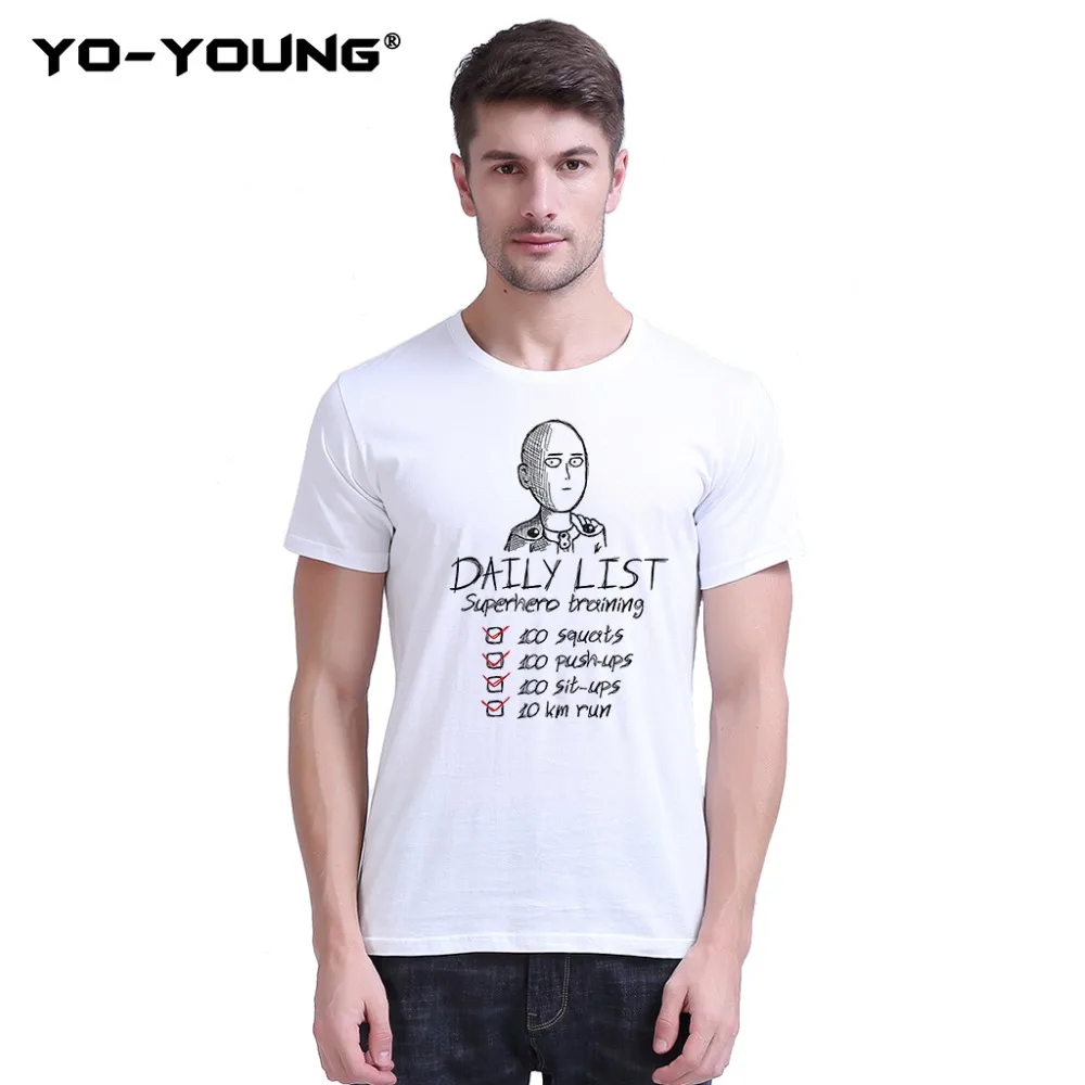 

Yo-Young Men T-shirts Funny Anime Superhero Training One Punch Man Digital Print 100% Cotton Unisex Tee Shirt Customized
