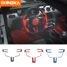 SHINEKA Car Stickers For Ford Mustang ABS Carbon Fiber Steering Wheel Sticker For Ford Mustang 2015-2016 Car Styling Accessories qhcp car styling abs letter sticker rear trunk decklid badge emblem stickers decoration fit for ford mustang 2015 2016 2017 2018