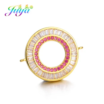 

Juya Cubic Zirconia Jewelry Components Handmade Colorful Gem Stones Charms Circle Connectors Accessories For DIY Jewelry Making