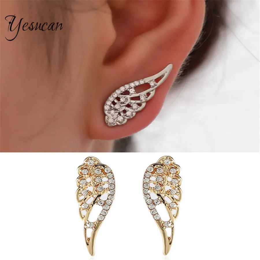 

Yesucan Simple Angel Wing Pericing Studs Earring Statement Jewelry for Women Bohemian Geometric Crystal Earring Bijoux Brincos