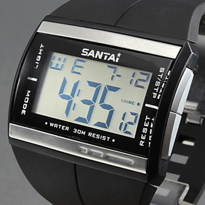 Электронные часы водонепроницаемые Модные Спортивные ЖК-цифровые часы SanTai с резиновым ремешком кварцевые часы мужские наручные часы дропшиппинг
