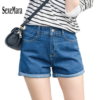 

Brand SexeMara 2017 loose cuffs seven jeans loose summer slacks wide leg shorts women's large denim TJ1026