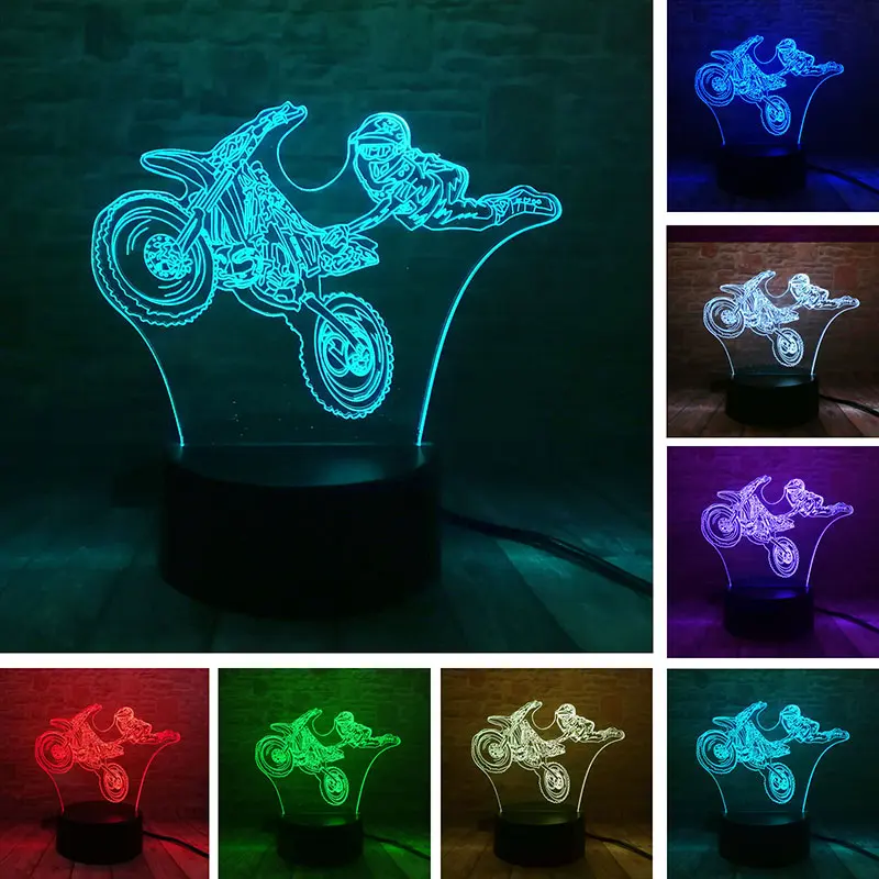 Мото Модель 3D иллюзия светодиодный светильник красочный мигающий ночник светится в темноте мотоцикл фигурка игрушки для детей