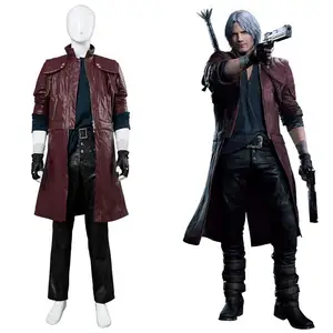 DMC 5 Dante Cosplay Costume Aged Full Set DMC Jacket Coat Pants Gloves Outfit Halloween Costume Custom Men Women