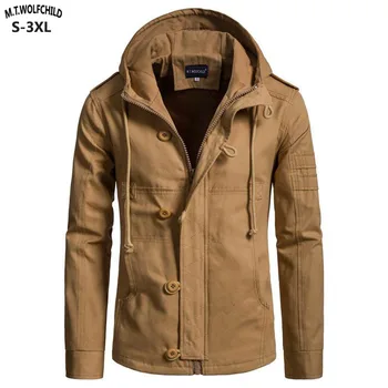 

Thick 100% Cotton High quality 2019 Autumn Winter Military Mens hooded zipper Windbreaker coats casual mens jackets fashion mens
