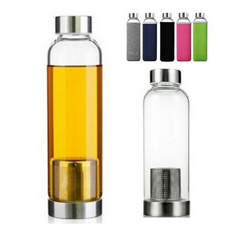 

550ml Universal BPA Free High Temperature Resistant Glass Sport Water Bottle With Tea Filter Infuser Bottle Jug Protective Bag