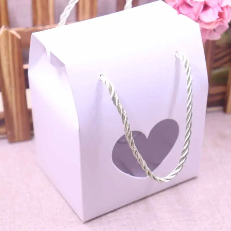 5 шт. бумажная коробочка с прозрачным окошком цвета слоновой кости, Разноцветные бумажные коробки с ручкой закуски печенье, Подарочная коробка для конфет для свадьбы - Цвет: box same as pic