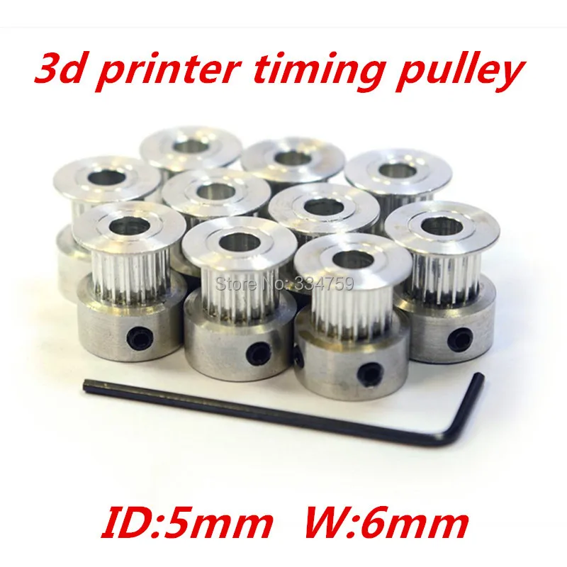 

10pcs/lot GT2 Timing Pulley 20 teeth Alumium Material Inner Diameter 5mm for 6mm width belt 3d printer RedRap gt2 pulley