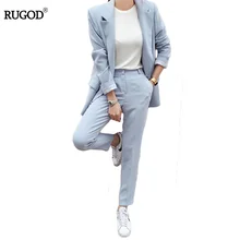 RUGOD New Blazers Suit Solid Simple Women Pants Suits 2 Two Piece Sets Long Slim Jacket & Pants Female High quality