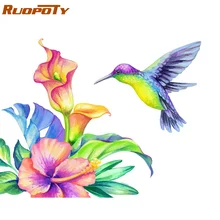 RUOPOTY Frame Birds Flowers DIY Painting By Numbers Acrylic Coloring By Numbers Kit Modern Home Wall Art Picture For Unique Gift