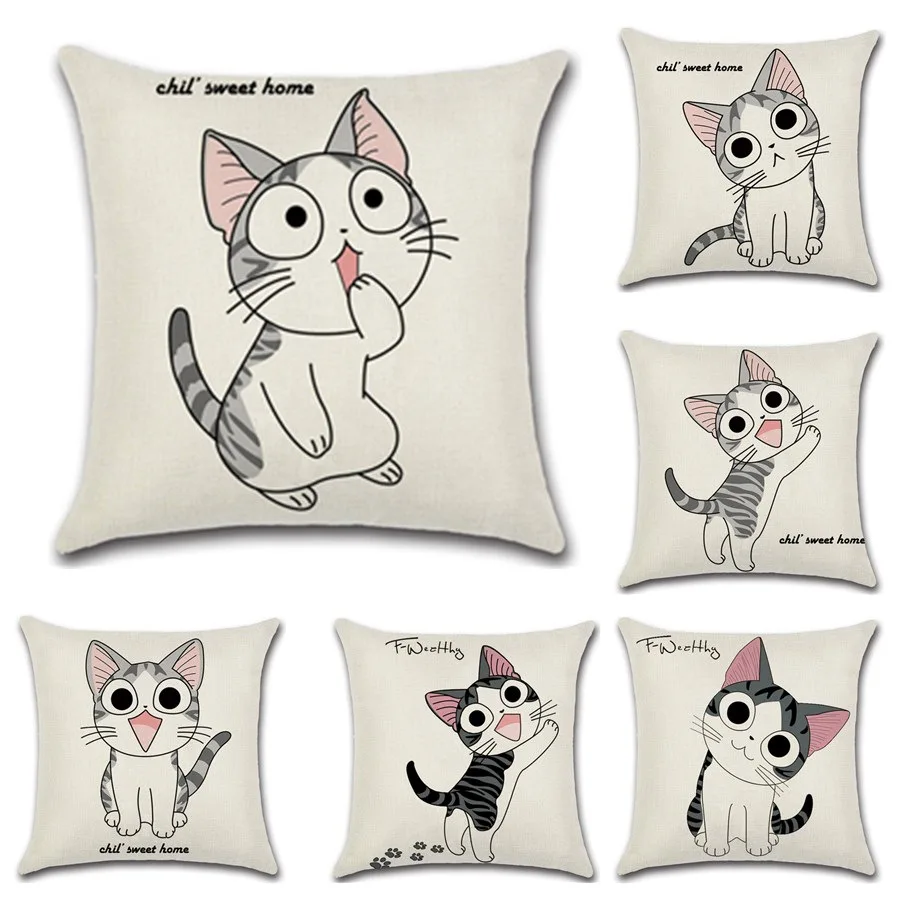 Cartoon black white cute lovely cat printed Cushion Cover Decoration Home house sofa shop seat Pillow case friend children gift | Дом и сад