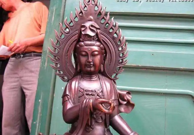 

20"Chinese Pure Bronze Kwan-Yin Bodhisattva Buddha Statue Ride on Dragon Fish