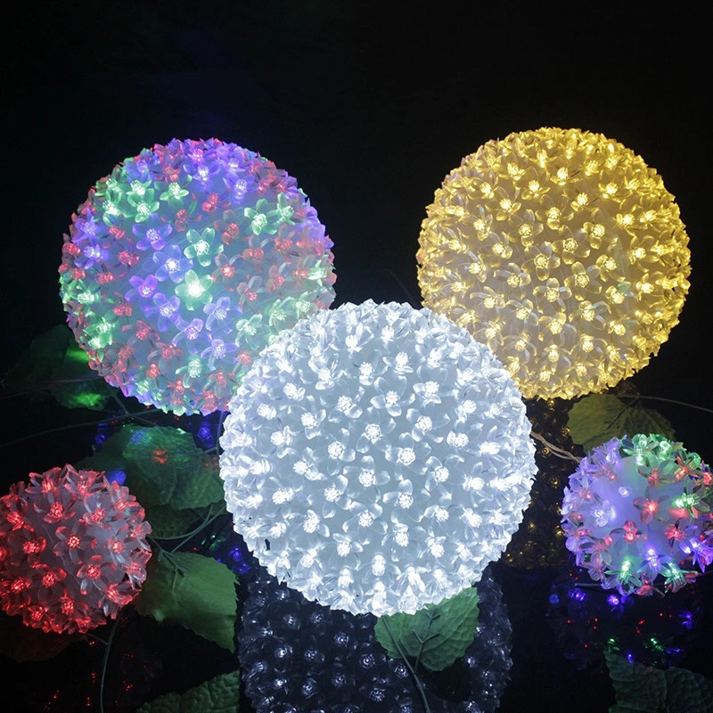 Dia.20cm большой цветок мяч со светодиодом Глобус Вишневый цветок дерево сказочные огни Новогоднее освещение украшение дома Хэллоуин H-04