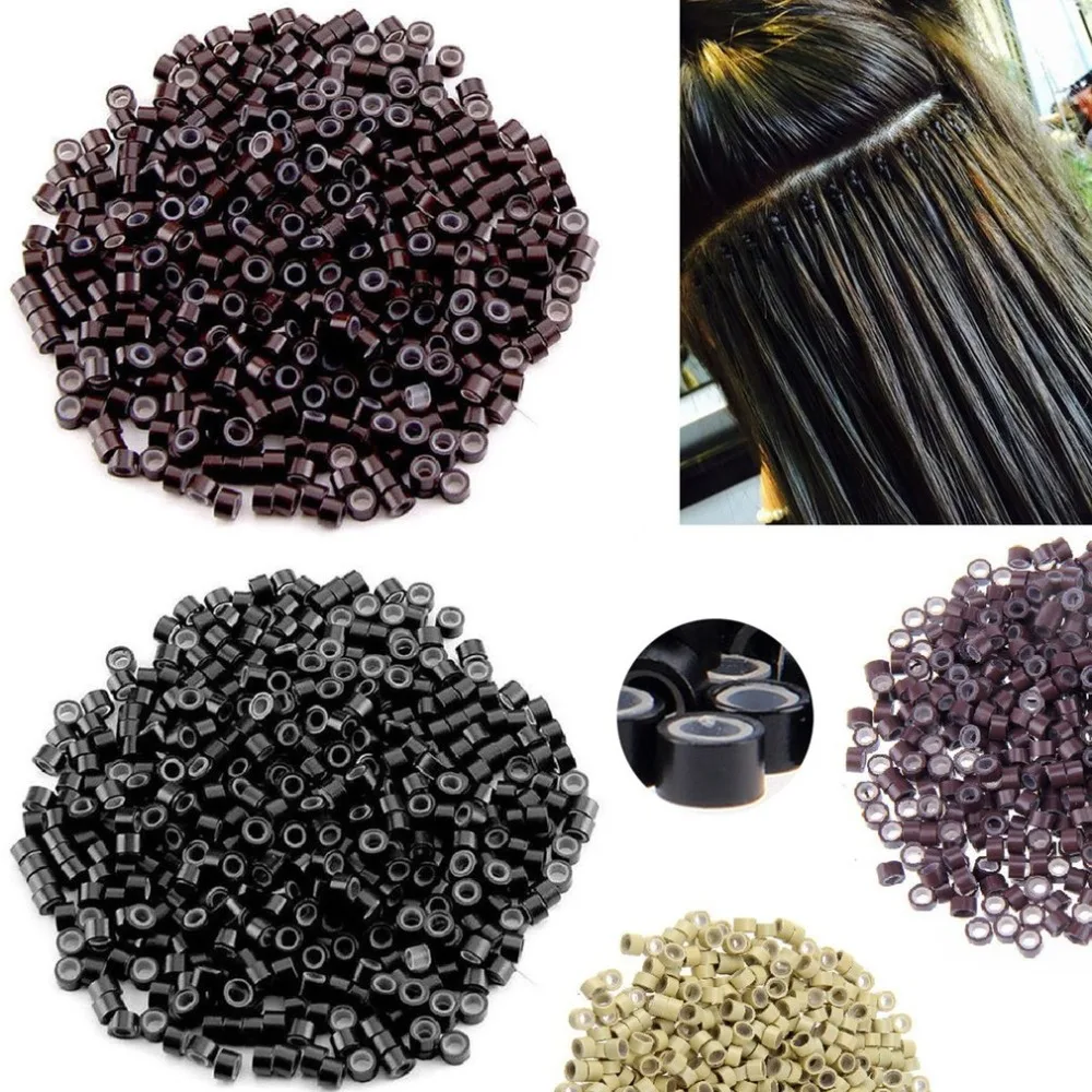 

1000pcs 5mm Silicone Lined Micro Beads Rings Tube For Human Hair Extension Link Tip Tools No Damage to Hair Hair Rollers Styling