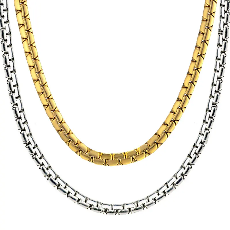 Flat Box Chain Necklaces Men Stainless Steel Gold Cool Link Chain