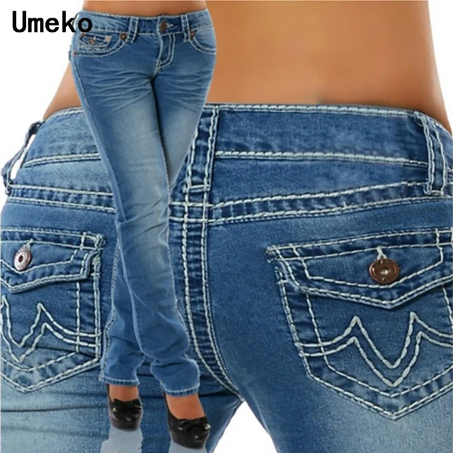US $14.33 New Fashion 2019 Plus Size Jeans Woman Skinny Pockets Denim Ladies Pencil High Waist Blue Jeans Wom