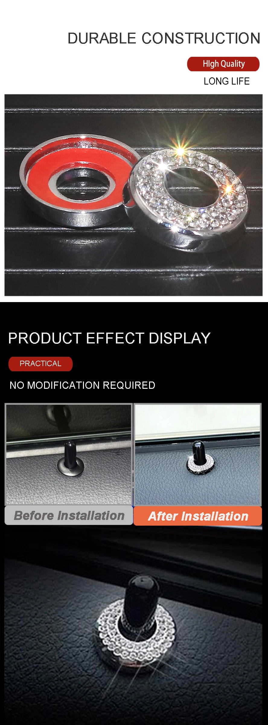 Wooeight 4PcsSet Silver Diamond Style Door Lock Knob Pins Cover Frame Trim Car Interior Stickers For For BMW 3 Series GT (1)