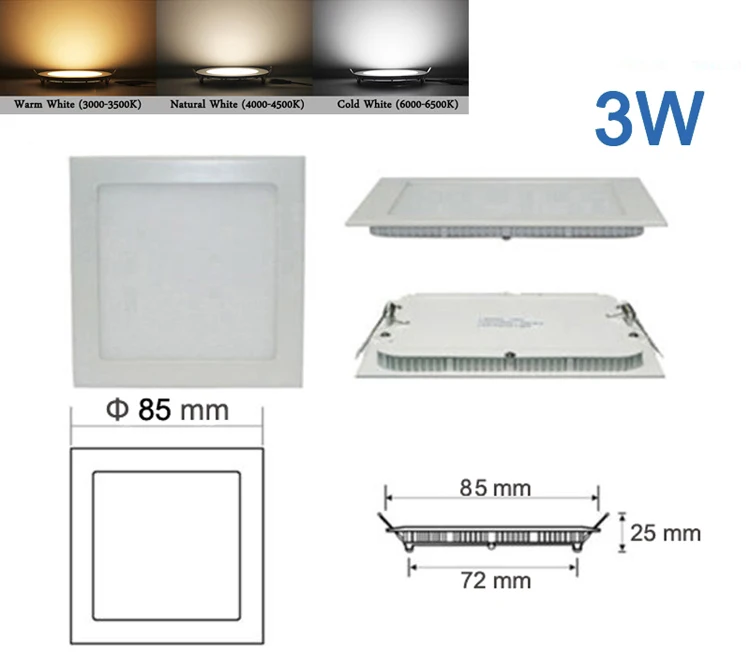 Ultra thin 3W 6W 9W 12W 15W 18W 24W LED downlight Square LED panel / painel light  4000K bedroom luminaire Ceiling Recessed lamp