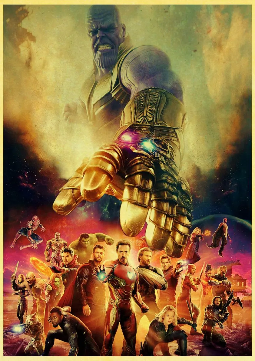 Постер из крафт-бумаги с героями фильма Marvel, Мстителями, супергероями, ретро постером и принтами, наклейка на стену для кафе и комнаты, художественная живопись - Цвет: E142