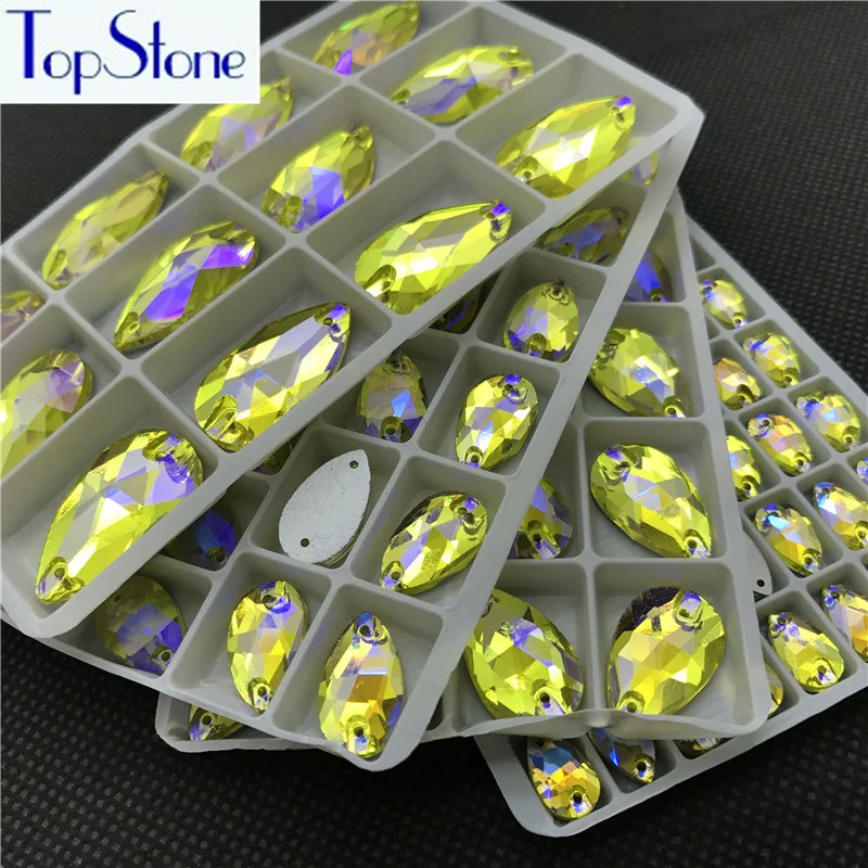 

TopStone Citrine AB Teardrop Sew On Rhinestone Glass Crystal Droplet Sew-on Stone For DIY Garment Accessories