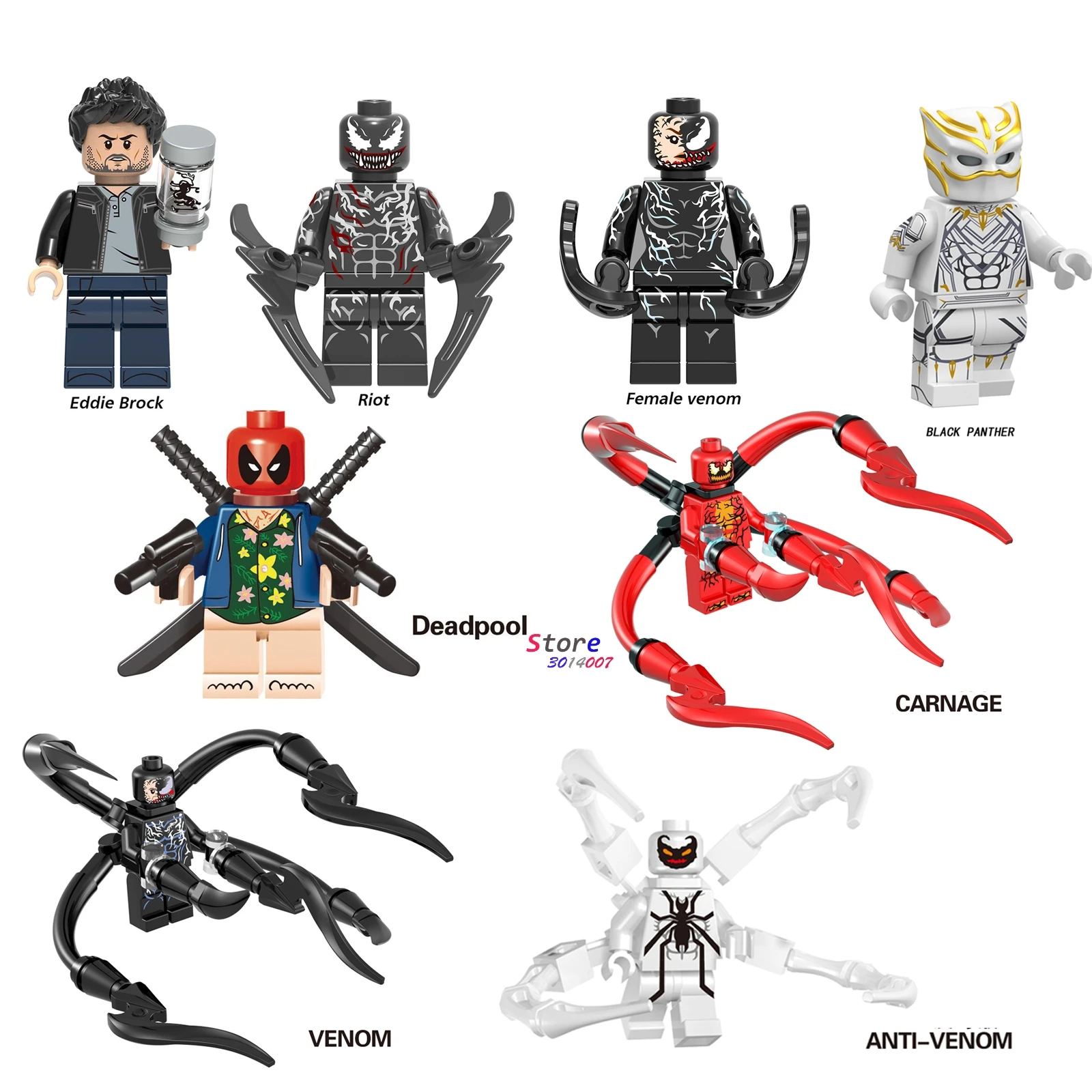 

Single Heroes Venom Carnage Anti-Venom Deadpool Black Panther Female Riot Edward Brock Figure building blocks toys for children