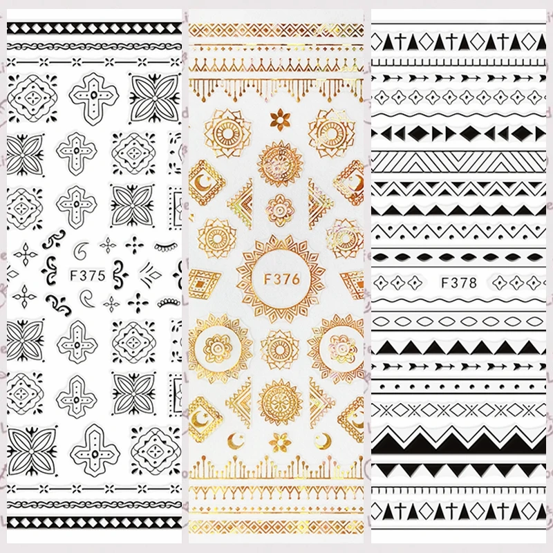 

1 Sheet 3D Retro Classical Symmetric Geometric Line Wave Lace Pattern Self-Adhesive Nail Art Stickers DIY F37# Top-Grade Packing