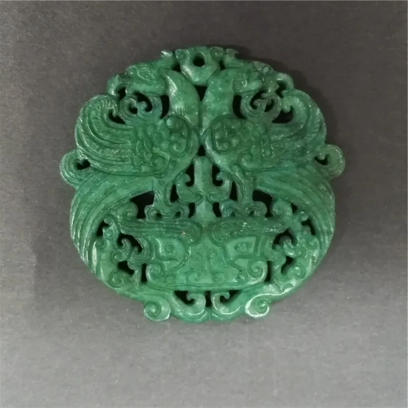 Винтажная азиатская древняя скульптура резьба художественный узор темно-зеленый полудрагоценный оникс бисер камень кисточкой кулон ожерелье DIY ювелирные изделия