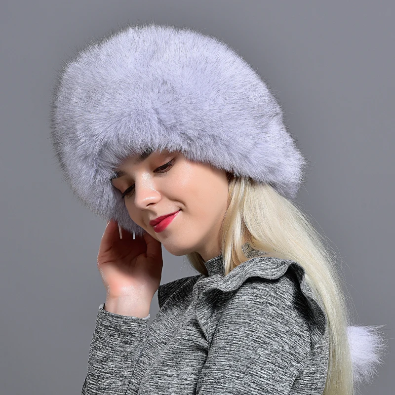 Raglaido, шапка-бомбер из натурального Лисьего меха для женщин с кожей, Толстая теплая овчина 56-60 см, женские зимние шапки LQ11190