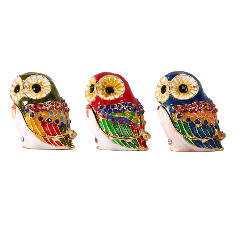 

1.5inch 3 Color Owl Metal Figurine Trinket Box Jewelry Ring Holder Earring Stands Storage Box Wedding Case Souvenirs Crafts Gift