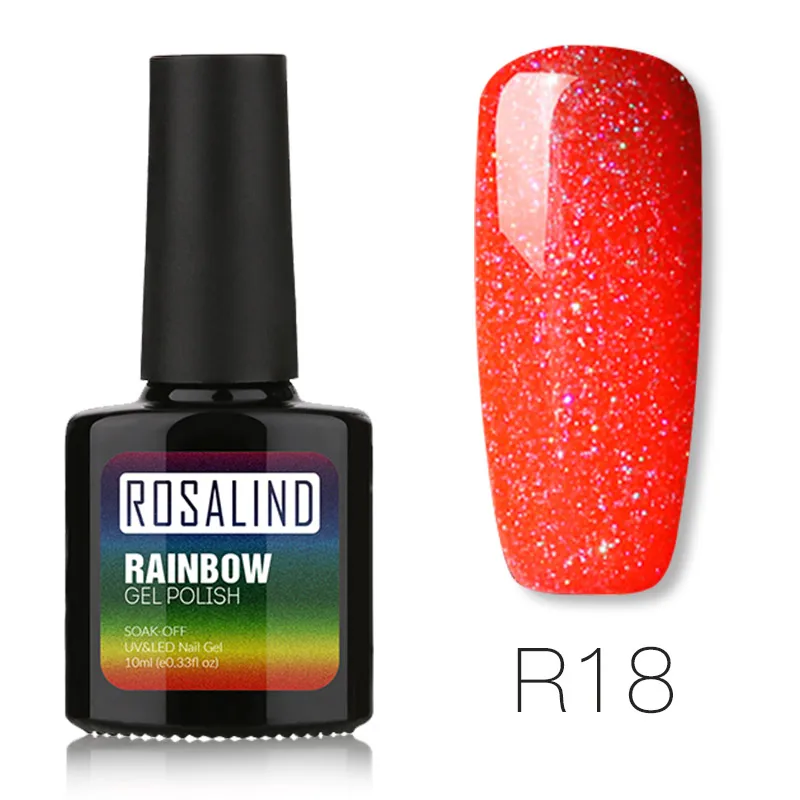 ROSALIND UV Gel Nail Polish Rainbow Shimmer Hybrid Lacquer Top Coat Set For Nail Art Manicure UV Gel Varnish Nail Gel Lak - Цвет: R18