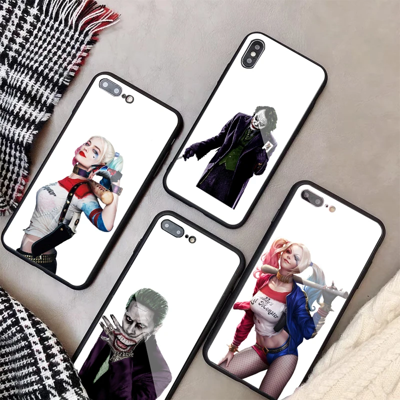 

Tempered Glass Phone Case For iPhone X XR XS XS Max 8 7 6 Plus For iPhone 5 5C SE 5S 6S Suicide Squad Joker Harley Quinn