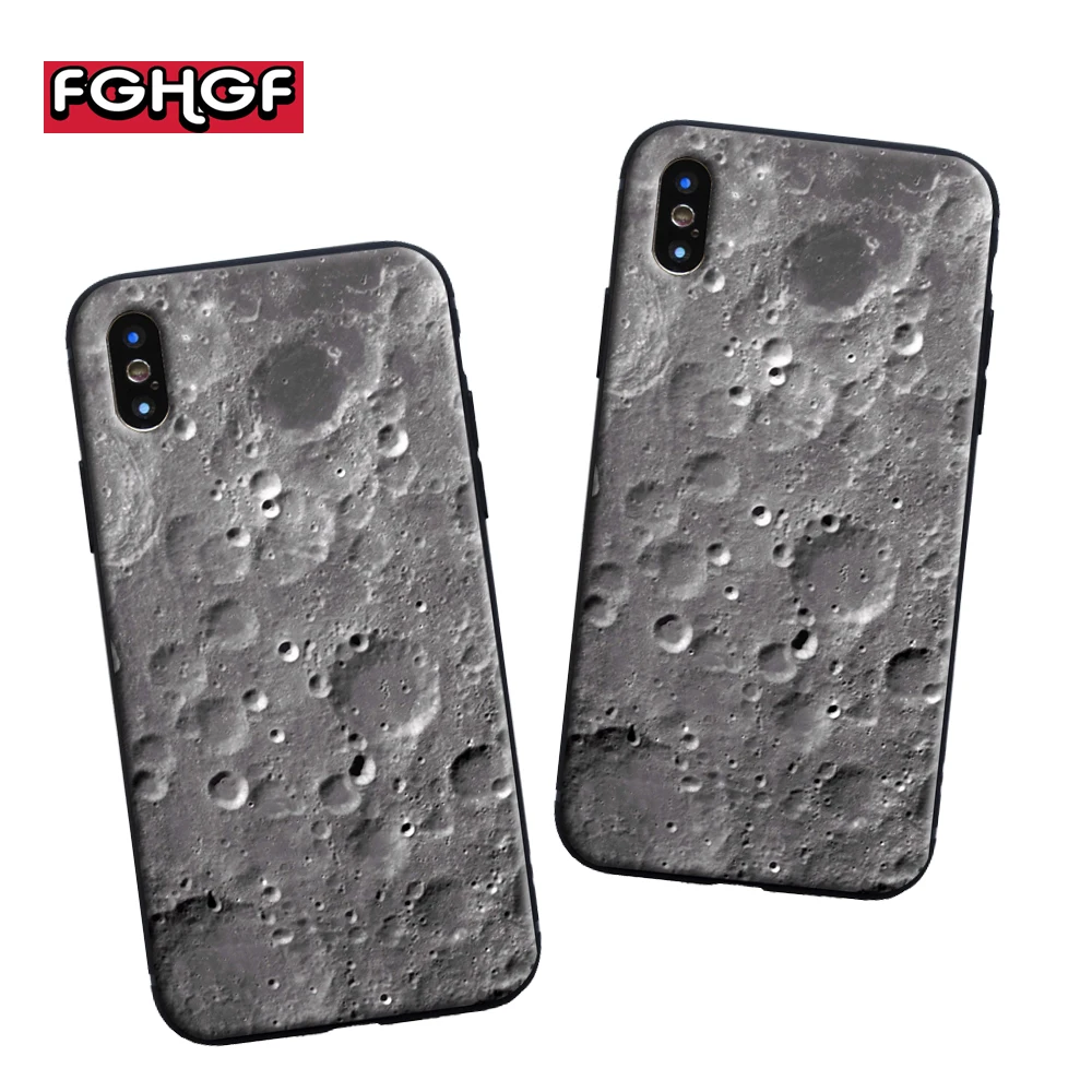 

FGHGF Phone Case For iPhone 6 6s 7 8 Plus X Simple Moon Surface Crater Soft silicone For iPhone 8 5s Phone Case Back Cover Bags