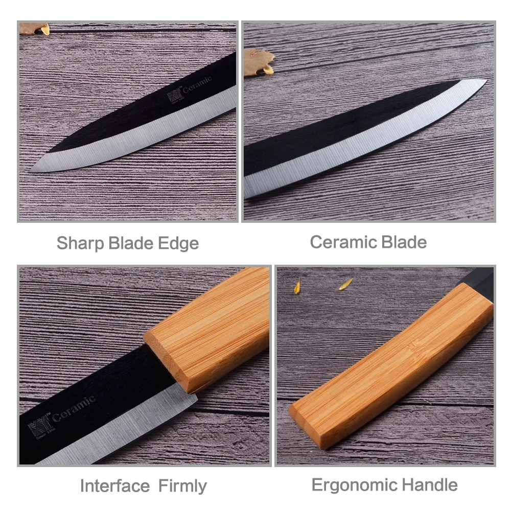 XYj Керамические ножи Керамические наборы кухонных ножей черное лезвие бамбуковая ручка 5 шт. наборы 3 4 5 6 дюймов кухонный нож с Овощечистка