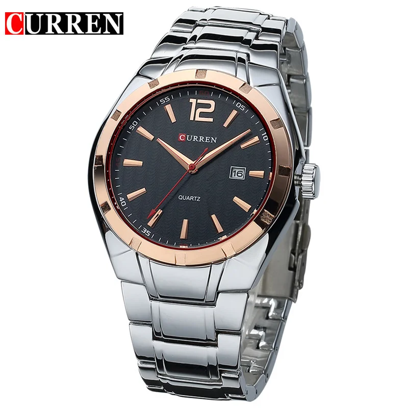 CURREN 8103 Элитный бренд аналоговый Дисплей Дата Мужские кварцевые часы Повседневная часы мужские часы Relogio Masculino - Цвет: silver rose black