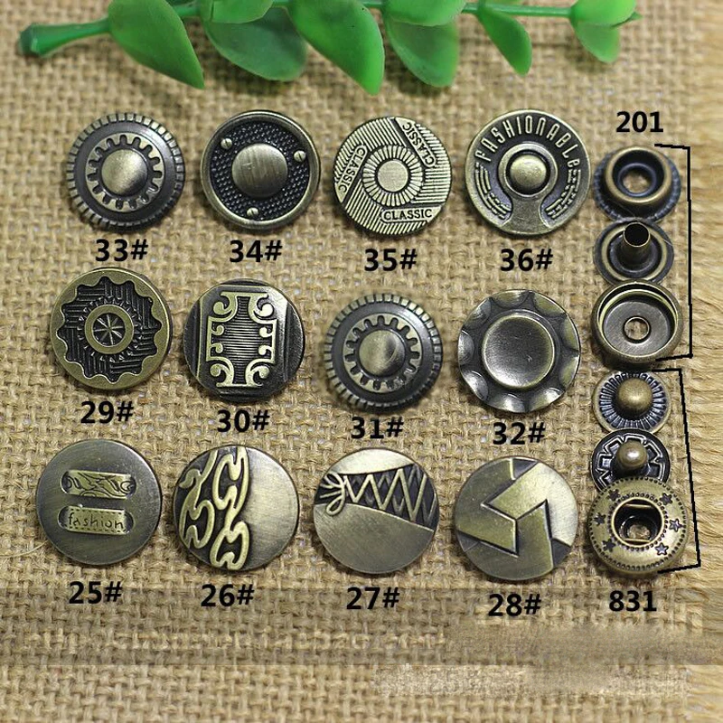 

17mm bronze color round multi pattern design classic fashionable leather craft metal snap button DIY sewing accessories