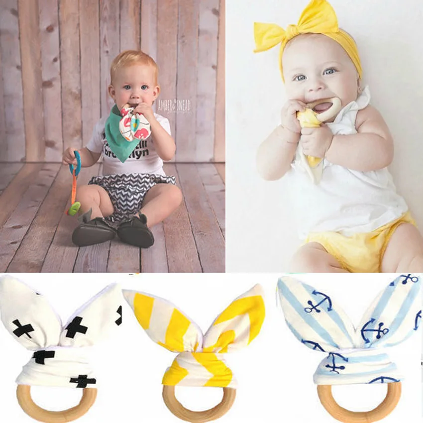 font b Baby b font Teethers Natural Wood Circle with Fabric Wooden Training Sensory font