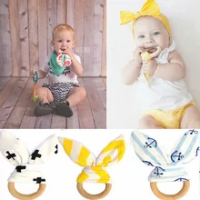 Baby Teethers Natural Wood Circle with Fabric Wooden Training Sensory Baby Aid Handmade Ring Teething Newborn Mom Kids Teether