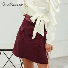 Sollinarry высокие ожидания сексуальные осенние юбки женские винтажные зимние карманы вельветовые Короткие повседневные юбки женские однотонные юбки с пуговицами