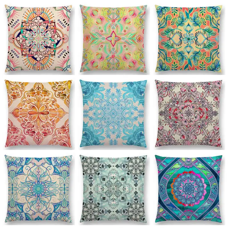 

Boho Art Flower Gorgeous Floral Diamond Doodle Botanical Nature Moroccan Pattern Mandalas Retro Cushion Cover Sofa Pillow Case