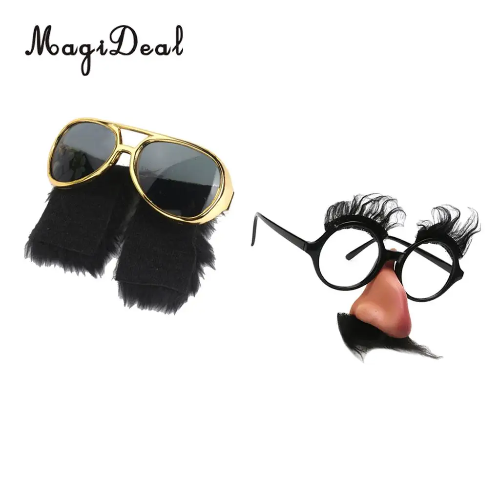 MagiDeal Set of 2 Pieces Novelty Presley Sunglasses Big Nose Mustache Glasses 70s Fancy Dress Costume Eyewear Props