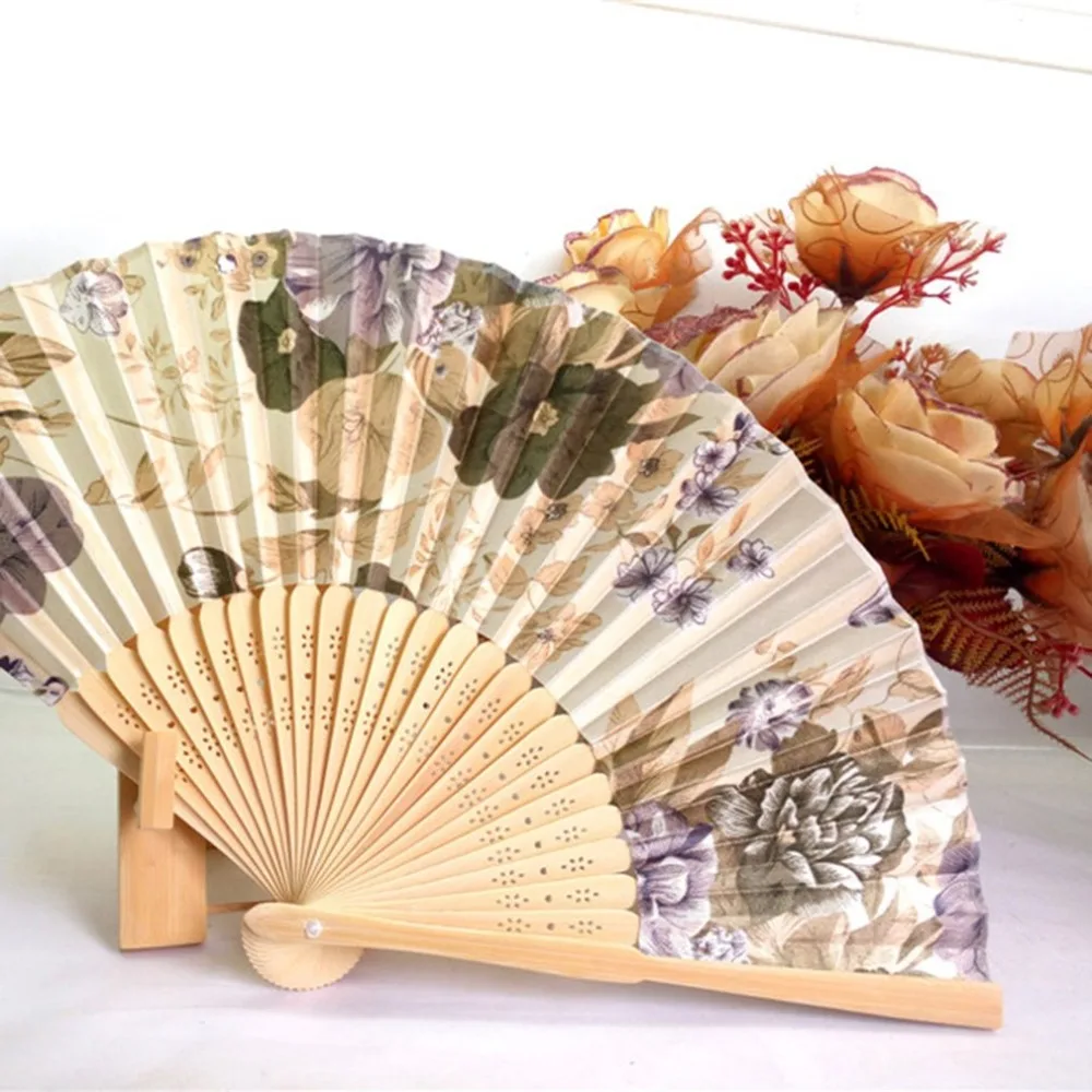 Портативный японский веер китайский Новый стиль Для женщин ручной складной веер красивые атласные вентилятор с бамбуковой рамка летом