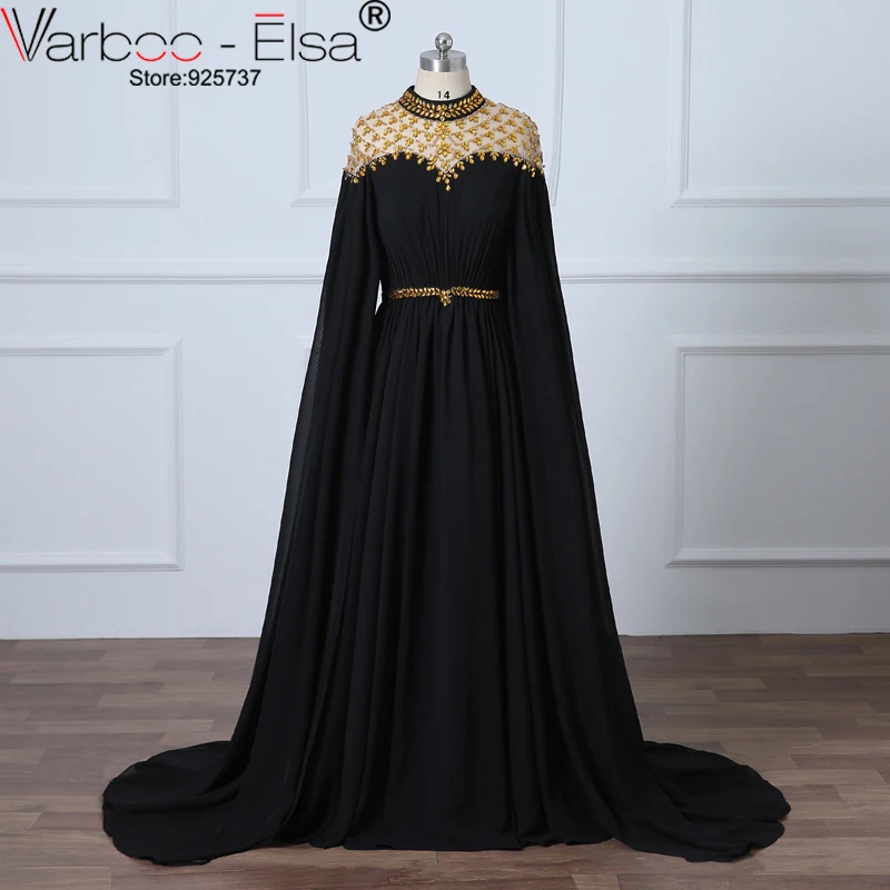 Женское платье с длинным рукавом VAROO_ELSA черное для выпускного бала из шифона