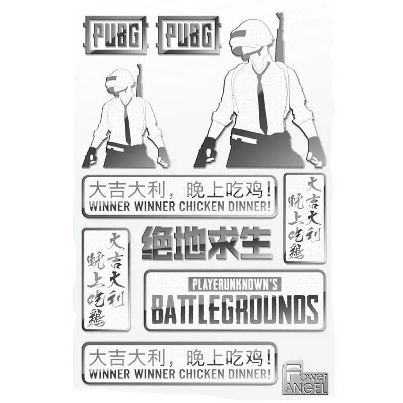  10pcs/set Hot Game PUBG Playerunknown's Battlegrounds 3D Silver Metal Decal Sticker for Phone Lapto