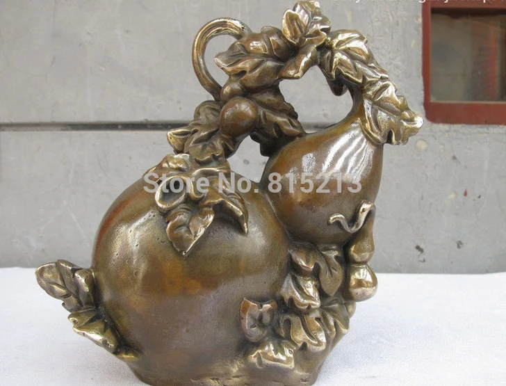 

bi0011635 Chinese Feng Shui Bronze carved peach gourd blessing longevity health statue