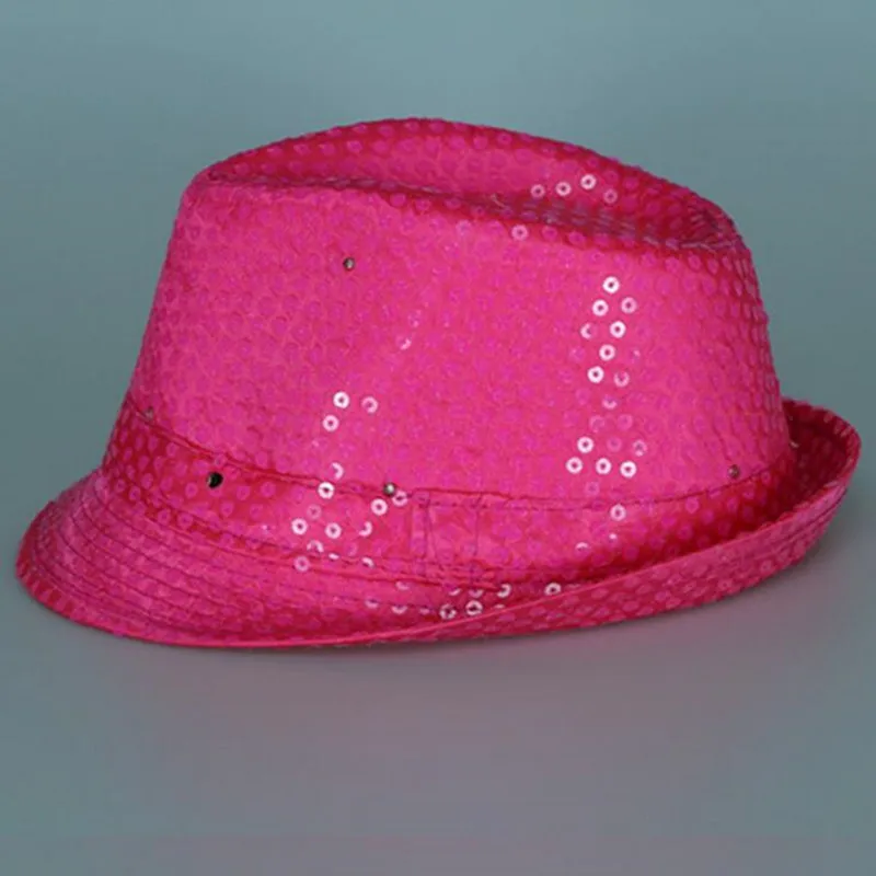 Взрослых светодиодный мигающий флуоресцентный блестками джаз шляпа светящиеся шапки хип-хоп танец представление шоу шляпа свадьба - Цвет: rosy