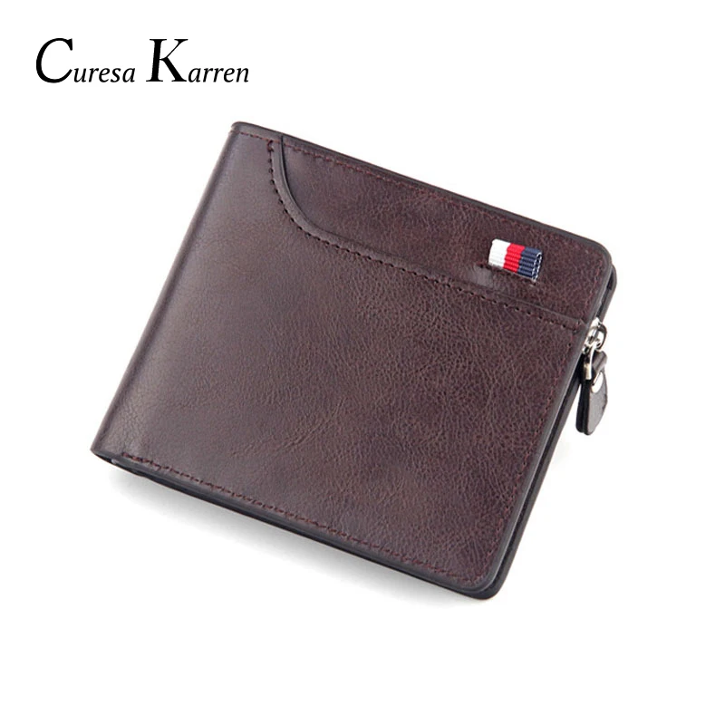 

New men's short wallet Retro casual cross card bag Multi-function wallet zipper bag leather purse