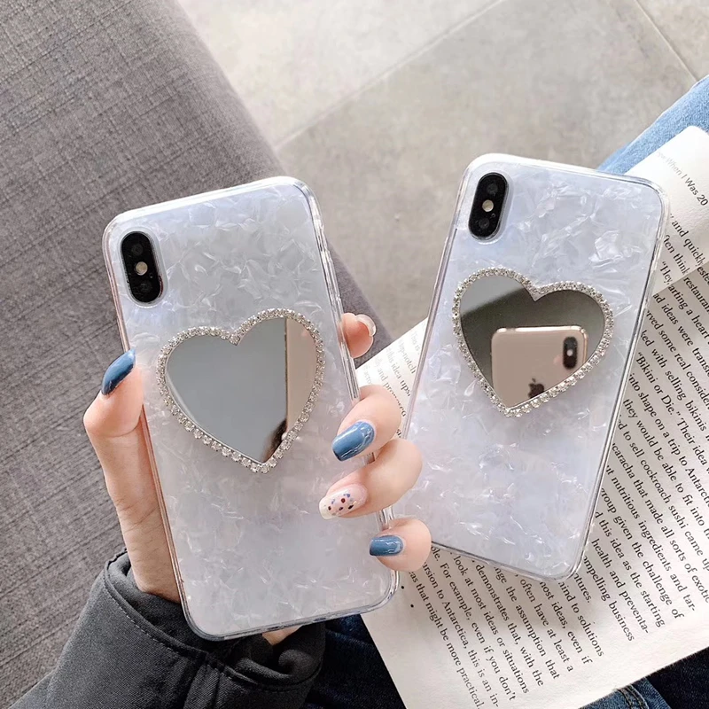 

Fashion 3D Cute Love Heart Diamond Mirror Shell Glitter Soft Phone Case For Huawei P20 pro P30 pro NOVA 3 3i NOVA 4 Y9 2019