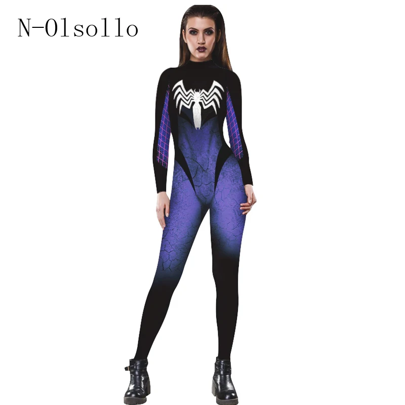 

2017 New Arrival 3D Venom Spider Printed Women Jumpsuit Romper Micro Fiber Sexy Bodysuits Fitness Sporting Catsuit Long Sleeve